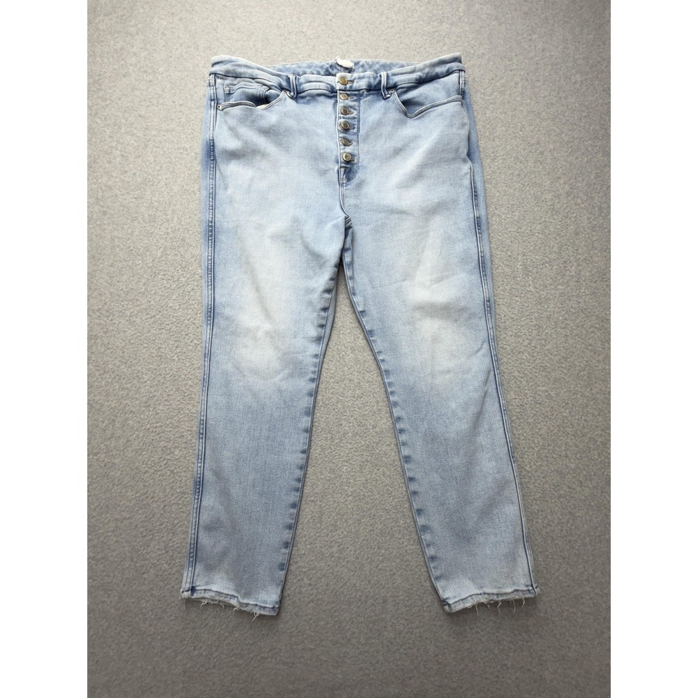 Good American Jeans Womens 20 Blue High‎ Rise Button Fly Skinny Raw Hem Stretch